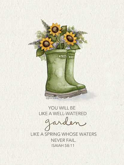 Annie LaPoint ALP2476 - ALP2476 - Isaiah 58:11 - 12x16 Religious, Rainboots, Green Rainboots, Flowers, Sunflowers, You Will be Like a Well-Watered Garden, Like a Spring Whose Waters Never Fail, Isaiah, Bible Verse, Typography, Signs Textual Art, Spring from Penny Lane