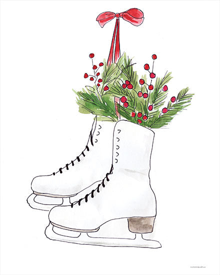 Kamdon Kreations KAM491 - KAM491 - Skating into Christmas   - 12x16 Christmas, Holidays, Skates, White Skates, Holly, Berries, Ribbon from Penny Lane