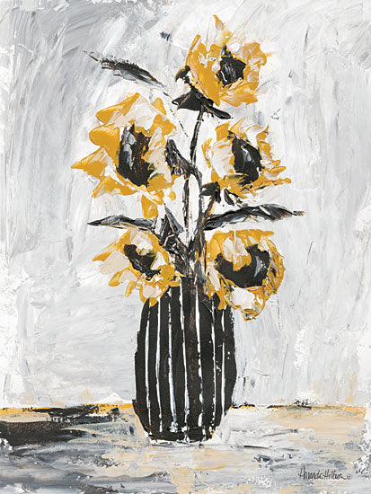 Amanda Hilburn AH147 - AH147 - Sunflowers and Stripes I - 12x16 sunflowers, vase, painterly brushstrokes, abstract floral, bold yellow flowers, modern farmhouse decor, textured painting from Penny Lane