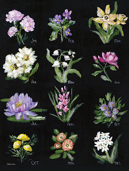 Amanda Hilburn AH176 - AH176 - Birth Month Flowers - 12x16 flowers, floral illustration, botanical, monthly blooms, seasonal flowers, garden inspiration, artistic nature, vibrant petals, decorative floral, natural beauty from Penny Lane