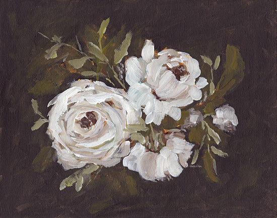 Amanda Hilburn AH218 - AH218 - Rose Resilience - 16x12 white roses, dark moody background, botanical floral, painterly style, elegance, farmhouse floral painting from Penny Lane