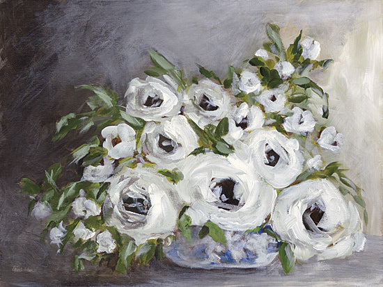 Amanda Hilburn AH226 - AH226 - Evening Light - 16x12 white roses, floral still life, bouquet in vase, soft brush strokes, peaceful floral painting, green leaves from Penny Lane