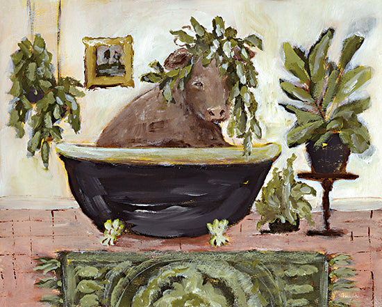 Amanda Hilburn AH227 - AH227 - Plant Lover - 16x12 cow in bathtub, quirky bathroom decor, plants indoor, humorous cow painting, whimsical farm life from Penny Lane