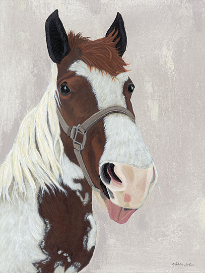 Ashley Justice AJ132 - AJ132 - Henry   - 12x16 horse portrait, white mane, brown and white horse, tongue out, playful horse painting from Penny Lane