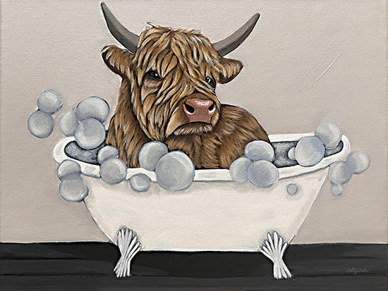 Ashley Justice AJ249 - AJ249 - Shaggy Soak - 16x12 highland cow, bathtub, bubbles, whimsical animal, humorous bath from Penny Lane