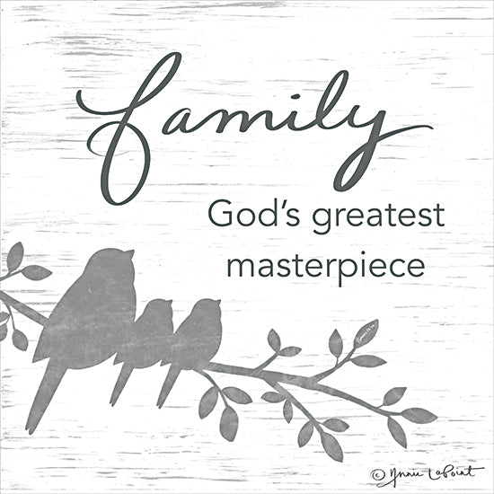 Annie LaPoint ALP2252 - ALP2252 - Family - God's Greatest Masterpiece - 12x12 family quote, inspirational wall art, birds on branch, script typography, Christian decor, meaningful saying, monochrome from Penny Lane