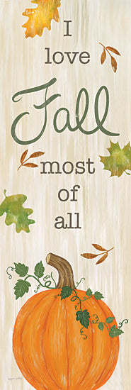 Annie LaPoint ALP2264 - ALP2264 - I Love Fall - 36x12 fall decor, vertical sign, pumpkin illustration, autumn leaves, cozy seasonal quote, Psalm reference, country house decor from Penny Lane