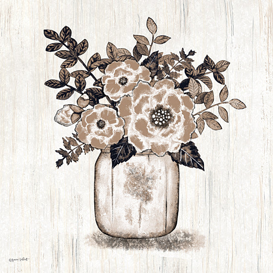 Annie LaPoint ALP2607 - ALP2607 - Vintage Blossoms - 12x12 neutral floral bouquet, rustic mason jar, beige roses, farmhouse floral print, modern rustic flower art, country chic decor from Penny Lane