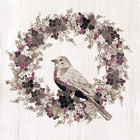 Annie LaPoint ALP2609 - ALP2609 - Intricate Blooms - 12x12 bird in floral wreath, wreath art, purple flowers, cottagecore style, nature decor, rustic bird art, woodland illustration from Penny Lane