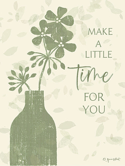 Annie LaPoint ALP2719 - ALP2719 - Time For You - 12x16 green silhouette flowers, rustic vase art, self-care quote, soothing background, mental wellness message, foliage design from Penny Lane