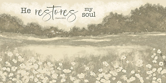 Annie LaPoint ALP2724 - ALP2724 - He Restores My Soul - 18x9 serene meadow, Psalm 23:3, religious inspiration, rolling countryside, floral landscape, peaceful renewal, faith-based message, soft brush strokes, spiritual comfort, natural tranquility from Penny Lane