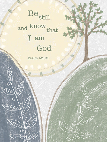 Annie LaPoint ALP2728 - ALP2728 - Be Still and Know - 12x16 Psalm 46:10, be still message, colorful sun and hills, spiritual encouragement, tree sketch, peaceful composition from Penny Lane