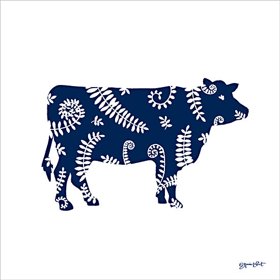 Annie LaPoint ALP2738 - ALP2738 - Floral Cow - 12x12 decorative cow silhouette, blue and white pattern, floral design, farmhouse art, rustic decor, country style, barnyard theme, folk art, contemporary farm animal, artistic pattern from Penny Lane