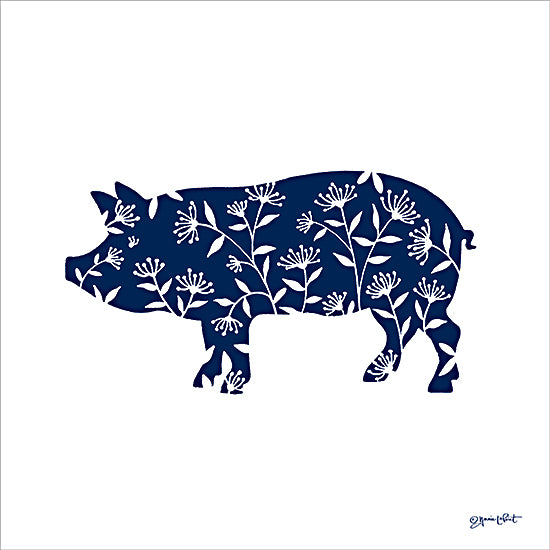 Annie LaPoint ALP2739 - ALP2739 - Floral Pig - 12x12 pig silhouette, floral pattern, blue and white design, farmhouse kitchen, rustic charm, decorative animal art, barnyard theme, traditional folk style, modern country, stylized animal from Penny Lane