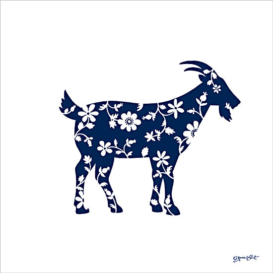 Annie LaPoint ALP2740 - ALP2740 - Floral Goat - 12x12 goat silhouette, blue floral motif, country decor, rustic artwork, farmhouse aesthetic, patterned farm animal, decorative silhouette, folk-inspired design, artistic animal, modern country style from Penny Lane