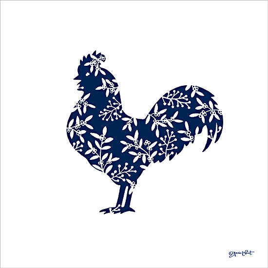 Annie LaPoint ALP2741 - ALP2741 - Floral Rooster - 12x12 rooster silhouette, farmhouse kitchen decor, blue and white design, stylized barnyard animal, folk art inspiration, rustic elegance, patterned poultry, decorative animal print, countryside style from Penny Lane