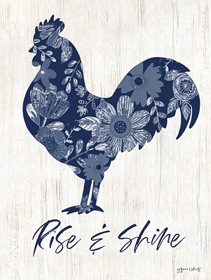 Annie LaPoint ALP2743 - ALP2743 - Rise and Shine Rooster - 12x16 rooster, floral pattern, rise and shine, kitchen sign, navy art, Jamie Lofgreen from Penny Lane