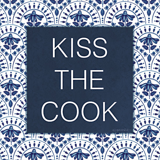 Annie LaPoint ALP2747 - ALP2747 - Kiss the Cook - 12x12 typography, kiss the cook, kitchen wall art, navy blue, floral pattern, Jamie Lofgreen from Penny Lane
