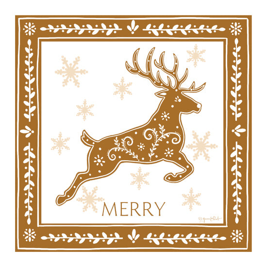 Annie LaPoint ALP2763 - ALP2763 - Gingerbread Reindeer - 12x12 Christmas reindeer, folk art, snowflakes, Merry text, festive border, holiday design, winter theme, reindeer silhouette, gold and white color scheme from Penny Lane