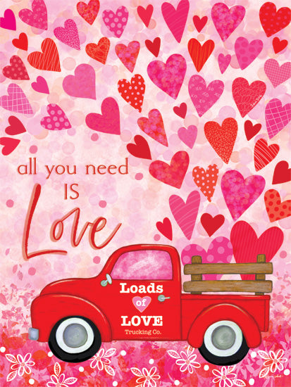 Annie LaPoint ALP2787 - ALP2787 - All You Need is Love - 12x16 Valentine's Day, hearts, red truck, loads of love, romantic theme, pink background, whimsical, festive from Penny Lane