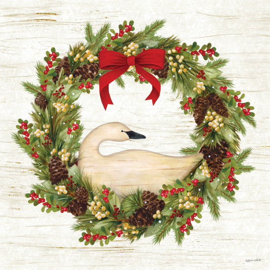 Annie LaPoint ALP2793 - ALP2793 - Christmas Goose Wreath - 12x12 Christmas, holiday wreath, red ribbon, pine cones, greenery, swan, traditional winter decor, festive from Penny Lane