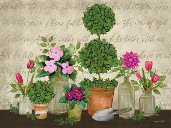 Annie LaPoint ALP2794 - ALP2794 - Come to the Garden - 16x12 Garden, potted plants, flowers, topiary, scripture in background, inspirational decor, floral arrangement, faith-based art from Penny Lane