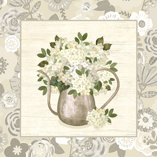 Annie LaPoint ALP2820 - ALP2820 - My Garden Hydrangeas - 12x12 watering can with green hydrangeas, delicate floral still life, rustic decor, garden bouquet, soft color palette from Penny Lane