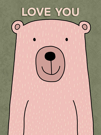 Annie LaPoint ALP2838 - ALP2838 - Love You Bear - 12x16 pink bear, cartoon animal, love you message, child-friendly, cute design, green background, simplistic art, affectionate expression from Penny Lane