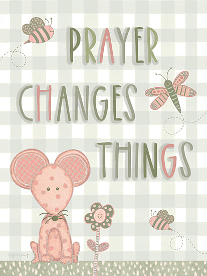 Annie LaPoint ALP2839 - ALP2839 - Prayer Changes Things Mouse - 12x16 mouse, prayer changes things, bumblebee, dragonfly, pastel plaid background, patchwork texture, inspirational faith message, cute animals from Penny Lane