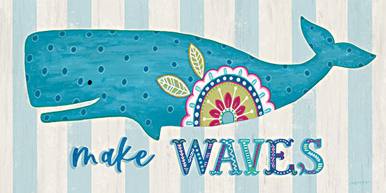 Annie LaPoint ALP2841 - ALP2841 - Make Waves Whale - 18x9 whale, make waves, ocean themed, colorful folk style, patterned aquatic animal, motivational text, decorative wall art from Penny Lane
