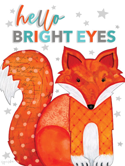 Annie LaPoint ALP2843 - ALP2843 - Hello Bright Eyes - 12x16 fox illustration, hello bright eyes, whimsical red fox, cute animal art, encouraging message, star background from Penny Lane