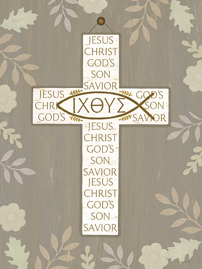 Annie LaPoint ALP2854 - ALP2854 - Greek Fish Cross - 12x16 Jesus Christ God's Son Savior, Christian ichthys fish symbol, cross typography, repeated scripture identity, modern faith design from Penny Lane