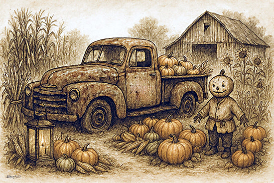 Anthony Smith ANT160 - ANT160 - Autumn Harvest Haul - 18x12 autumn truck, pumpkins, scarecrow, corn stalks, fall harvest, rustic farm scene, Halloween decor, watercolor landscape from Penny Lane