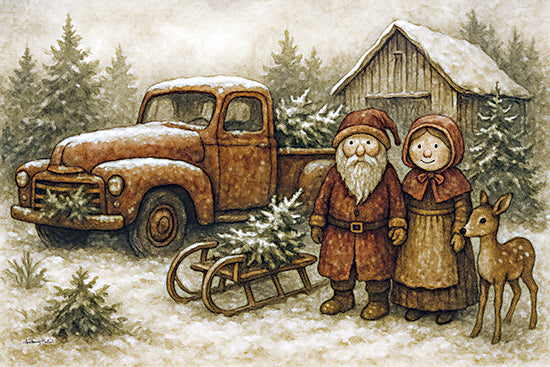 Anthony Smith ANT179 - ANT179 - Old-Fashioned Christmas - 18x12 Santa Claus, Mrs. Claus, deer, snow, Christmas tree, sleigh, red truck, cabin, forest, winter scene, rustic holiday from Penny Lane