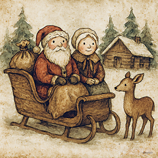 Anthony Smith ANT180 - ANT180 - The Spirit of Christmas Past - 12x12 Santa and Mrs. Claus, sleigh ride, deer, snow, evergreen trees, holiday decor, log cabin, rustic winter scene, folk Christmas from Penny Lane