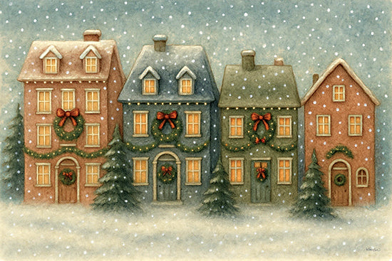 Anthony Smith ANT266 - ANT266 - Christmas Village - 18x12 Christmas village, snowy houses, holiday decorations, wreaths and garlands, winter townscape, cozy windows, snowfall, traditional homes, nostalgic Christmas scene from Penny Lane