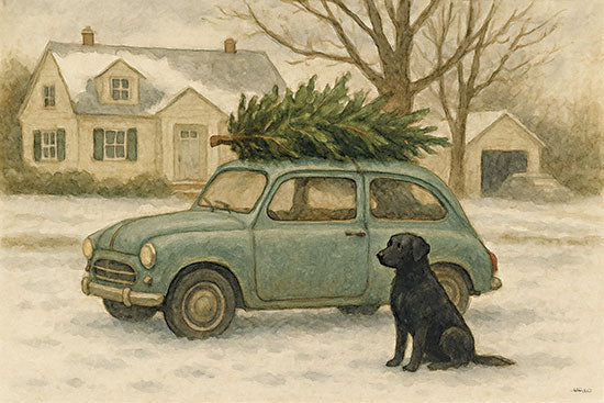 Anthony Smith ANT308 - ANT308 - Bringing Home the Tree - 18x12 vintage car christmas tree dog snowy yard farmhouse nostalgic winter scene from Penny Lane