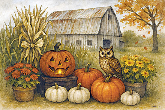 Anthony Smith ANT352 - ANT352 - Fall at the Barn - 18x12 autumn pumpkins owl barn fall harvest rustic farmhouse halloween decor from Penny Lane