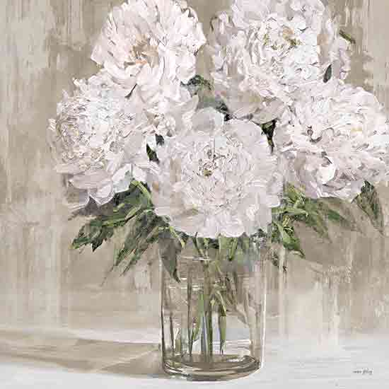 Amber Sterling AS116 - AS116 - Peony Blooms - 12x12 white peonies in glass vase, floral still life, oil painting style, delicate flowers, soft pastel colors, elegant decor from Penny Lane