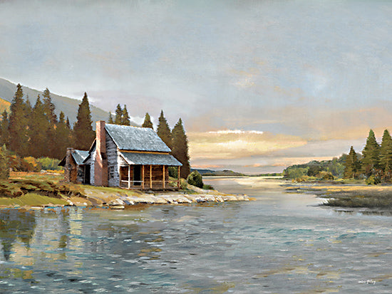 Amber Sterling AS194 - AS194 - Cabin Retreat - 16x12 cabin by lake, serene mountain retreat, rustic lodge, pine trees, peaceful waterscape, natural landscape, sunset lighting from Penny Lane