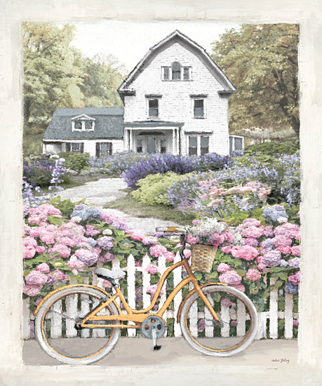 Amber Sterling AS315 - AS315 - Farmhouse Flower Garden    - 12x16 white farmhouse, bicycle, hydrangeas, cottage garden, picket fence from Penny Lane