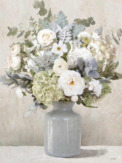 Amber Sterling AS379 - AS379 - From Amber's Garden - 12x16 elegant floral bouquet, white roses, hydrangeas, soft greenery, rustic vase, romantic flowers, delicate petals, painterly botanical, decorative still life, neutral home decor from Penny Lane