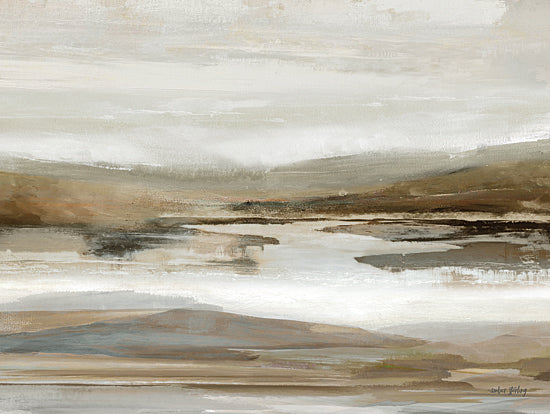 Amber Sterling AS391 - AS391 - Melancholy   - 16x12 abstract landscape, muted tones, reflective water, modern art, horizon layers, soft brush strokes, serene minimal painting, earthy colors, artistic expression from Penny Lane