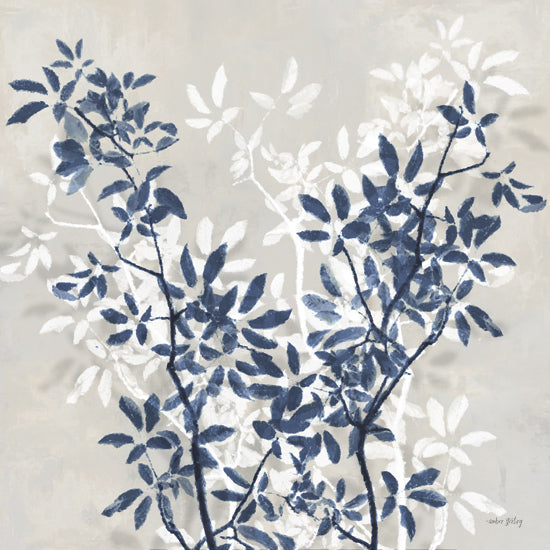 Amber Sterling AS397 - AS397 - Navy Leaf Silhouettes II - 12x12 blue leaf branches, botanical art, abstract floral, nature pattern, painterly leaves, decorative wall art from Penny Lane