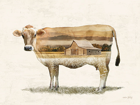 Amber Sterling AS427 - AS427 - Landscape Jersey Cow Fusion   - 16x12 cow silhouette, double exposure, farm scene inside animal, rural barn, farmland landscape, creative animal portrait from Penny Lane