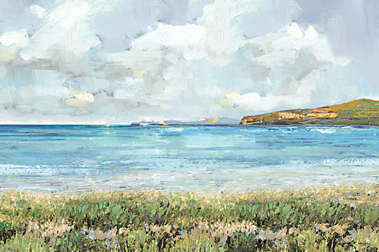 Amber Sterling AS428 - AS428 - A Glimpse of Tranquility - 18x12 ocean horizon, beach grass, rolling waves, distant cliffs, summer sea, scenic coastline, cloudy sky, vibrant blue waters from Penny Lane