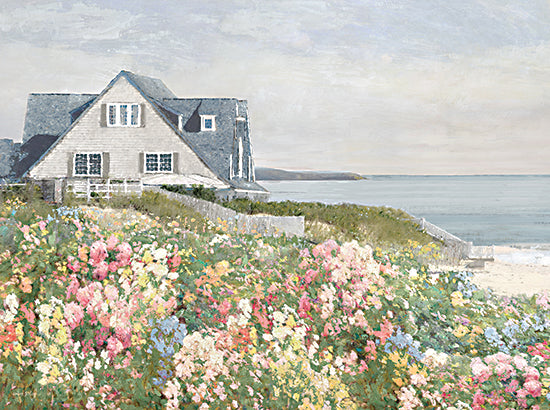 Amber Sterling AS451 - AS451 - Summer by the Sea - 16x12 coastal cottage, ocean view, seaside home, floral garden, soft pastels, peaceful beach house, summer retreat, coastal living, dreamy landscape, painterly decor from Penny Lane