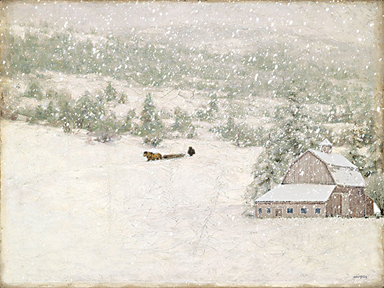 Amber Sterling AS468 - AS468 - Winter's Pull - 16x12 barn in snow, snowy field, winter forest, snowfall, countryside, rustic barn, trees, overcast sky from Penny Lane