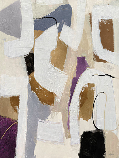 Amber Sterling AS489 - AS489 - Concrete Poetry - 12x16 neutral abstract, white brushwork, bold forms, textured modern art, earthy tones with hints of purple, contemporary style from Penny Lane