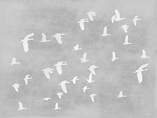Amber Sterling AS501 - AS501 - Morning Flight   - 16x12 white birds, flying flock, gray sky, silhouette birds, peaceful sky scene, nature movement, soft textures, bird pattern from Penny Lane